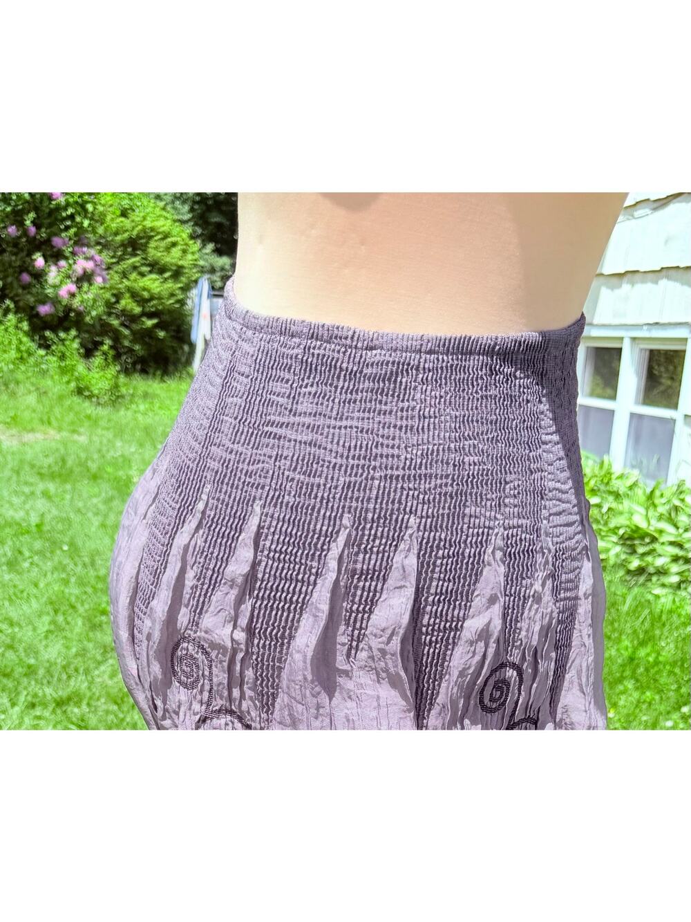 Boho Gray Smocked Skirt or Strapless Dress with Embroidered Hem M - XL